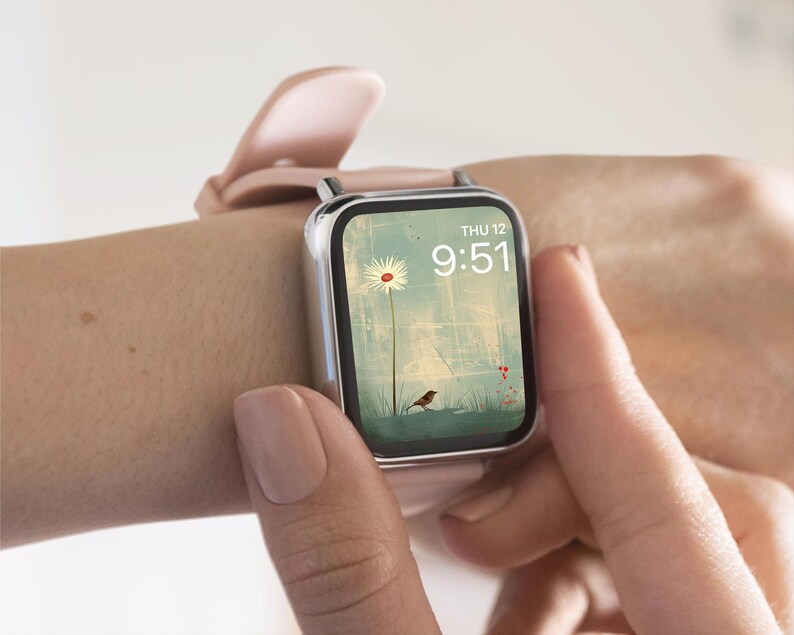 Minimalist Apple Watch Wallpaper, Elegant Japanese Bird Smartwatch Face