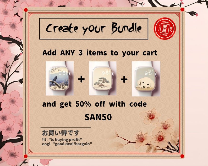 Minimalist Apple Watch Wallpaper, Elegant Japanese Bird Smartwatch Face