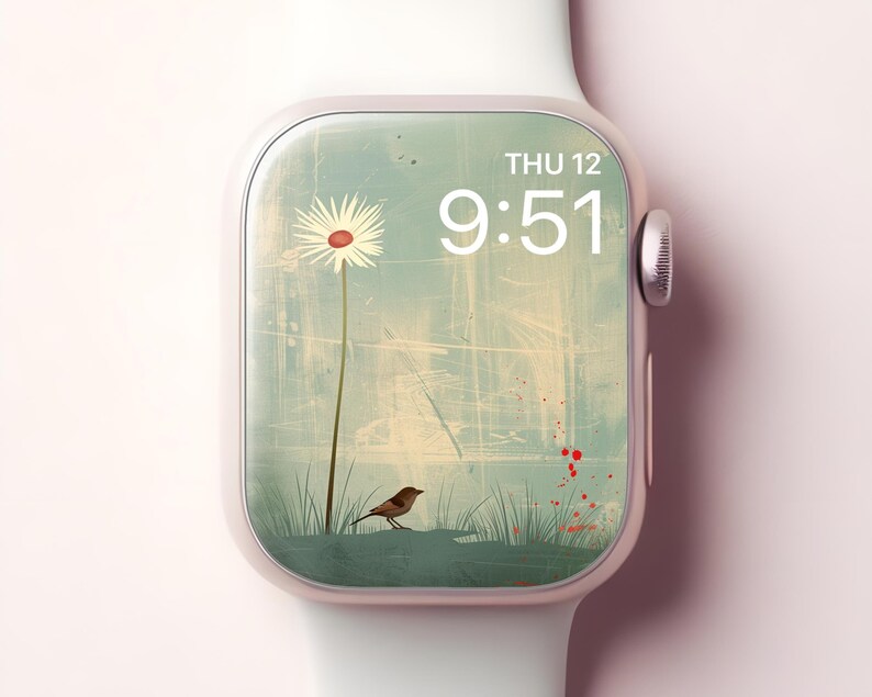 Minimalist Apple Watch Wallpaper, Elegant Japanese Bird Smartwatch Face