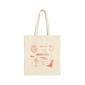 Nashville Tennessee Eco Tote Bag - Music City Design - Reusable Cotton Canvas Tote
