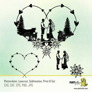 Archivo de trazador Alpine Wedding, Alpaufzug, digital, archivo svg/eps/dxf/jpg/png, para todos los trazadores comunes como Cricut, Silhouette, Cameo, Brother