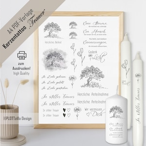 PDF template for candle tattoo, candle sticker with water slide film| Mourning| Condolences| |Candles| to print, A4| Gift| Gift idea