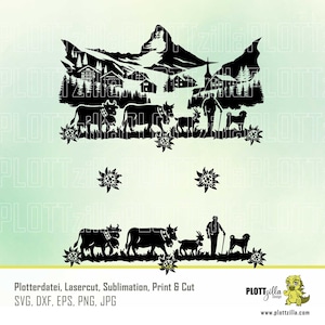Plotterbestand Alpenglück, digitaal, svg/eps/dxf/jpg/png-bestand, voor alle gangbare plotters zoals Cricut, Silhouette, Cameo, Brother of Laser