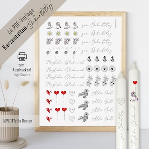 PDF template for candle tattoo, candle sticker with water slide film| Birthday| Flowers| Candles| to print, A4| Gift| Gift idea