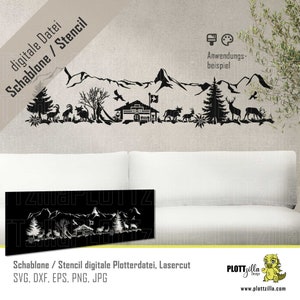 Digitaal plotterbestand stencil Alpen, svg/eps/dxf/jpg/png bestand, voor alle gangbare plotters zoals Cricut, Silhouette, Cameo, Brother, Laser