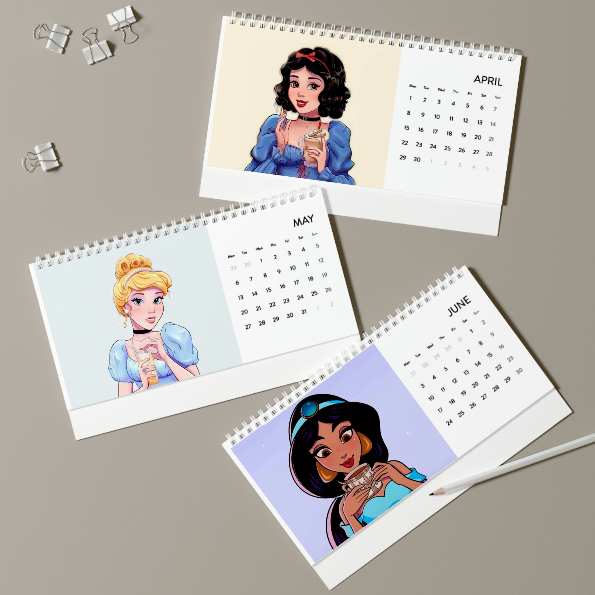 Desk Calendar (2024 grid) Disney princesses sold by Sweater Mufinella