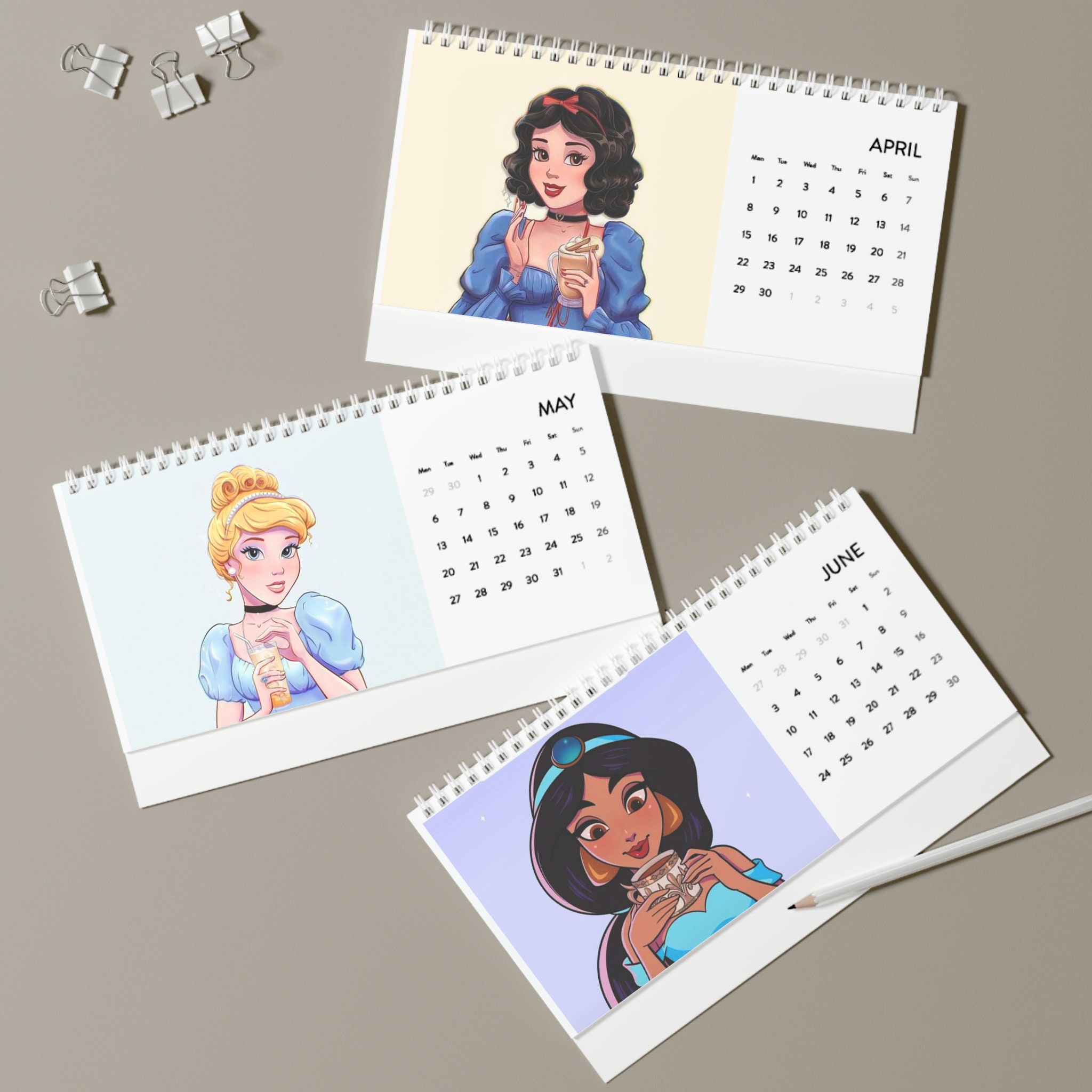 Desk Calendar (2024 grid) Disney princesses sold by Sweater Mufinella