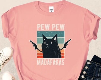 Pew Pew Madafaks Camisetas con Estampado Lindo para Mujer - Camiseta Vintage Ropa Creatividad Tops Casuales Cuello Redondo Manga Corta para Mujer - Regalos para Novia