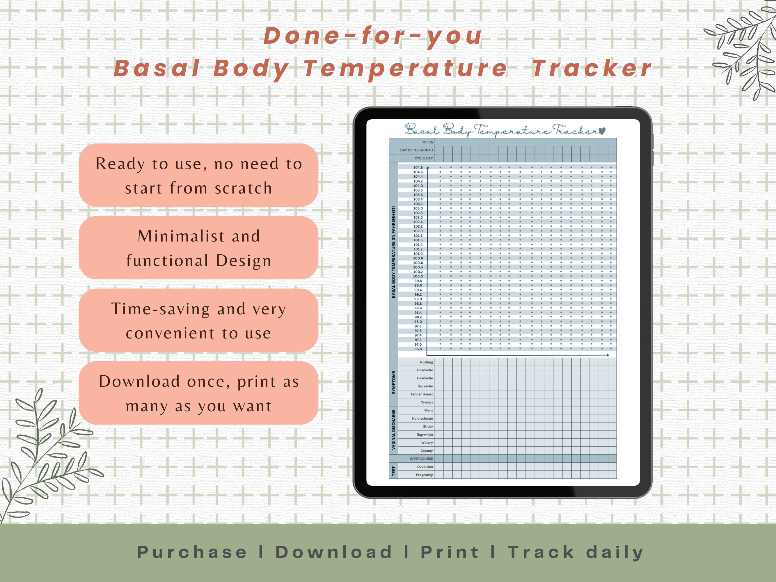 Printable Basal Body Temperature Chart, Instant Download Ovulation and