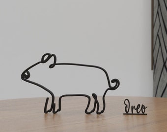 Minimalistische varkenssculptuur: plankdecor thuiskantoor, cadeau huisdierliefhebber