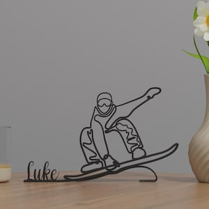 Décoration d'intérieur snowboard, garçon fille snowboarder, cadeau surprise de vacances dans les montagnes enneigées, sculpture d'étagère minimaliste, figurine cadeau unique