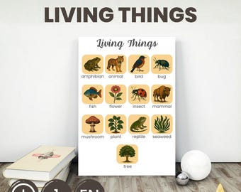 Living Things Educational Poster for Kids | Montessori-Inspired Biology Wall Art | Preschool, Homeschool & Classroom