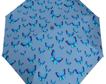 Anti-UV Blue Butterflies Umbrella w/ Convenient Automatic Open & Close Function unique, chic, trendy, gift for her, birthday gift, rain gear