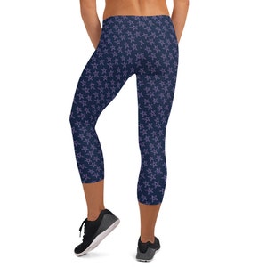Navy Blue Stars Yoga Capri Leggings, gift for her, workout clothing, casual pants, birthday gift, Christmas gift, comfortable pants