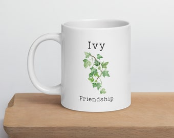 Victorian Flower Language Ivy Friendship White Ceramic glossy mug gift for friend BFF