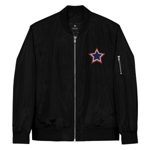 Embroidered Patriotic American Star Premium bomber jacket, recycled fiber, gift for him, gift for her, birthday gift, USA Flag, Independance