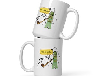 Funny Pickle Mug Yodeling Pickle White glossy mug Yodel-Ay-Hee-Hoo Yodel Pickle on a Mountain