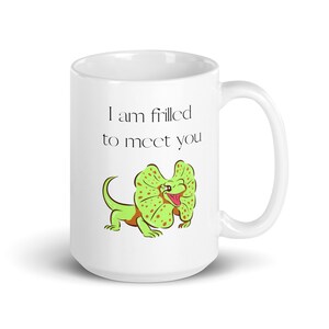 Funny Frilled Lizard White 15oz Ceramic Mug gift for someone who loves lizards reptiles