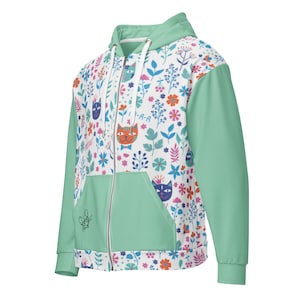 Cat and Mouse Unisex zip hoodie gift for someone who loves cats Regular and Plus Sizes to 6X gift for her gift for him