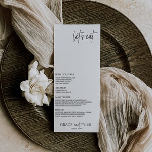 Wedding Menu Template, Printable Menu Card, Reception Dinner Menu, Wedding Table Menu Card, Digital Download, Editable Wedding Template