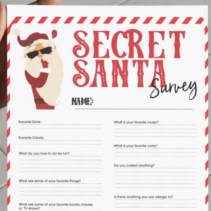 Printable Secret Santa Questionnaire Survey Office Christmas Party Printable Secret Santa Questionnaire Survey Office Christmas Party