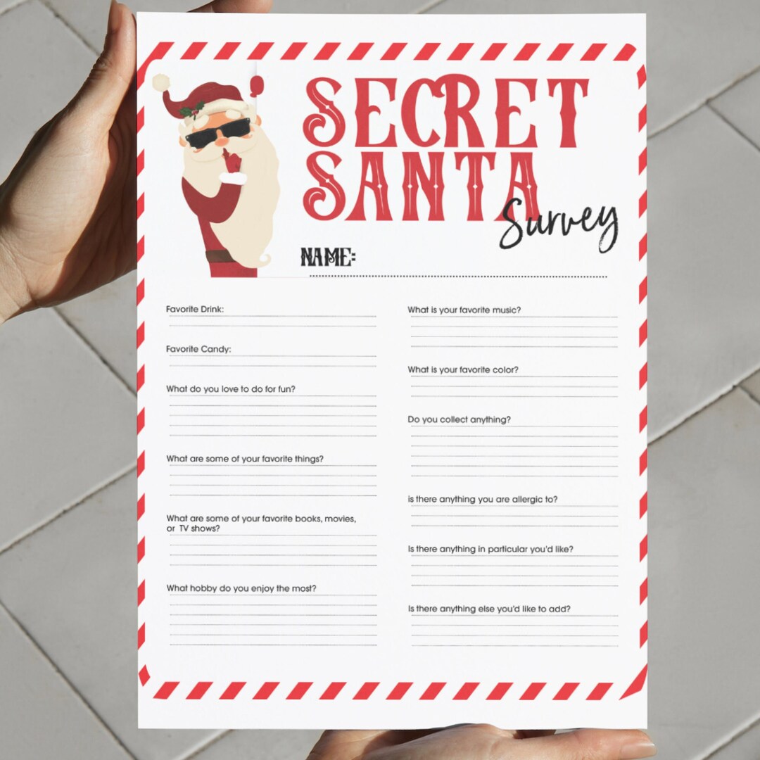 Printable Secret Santa Questionnaire Survey | Office Christmas Party ...