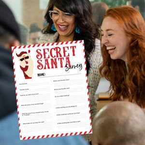 Printable Secret Santa Questionnaire Survey | Office Christmas Party ...