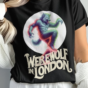 Comfort Colors®, October 2024, Werewolf Reborn, Spooky Halloween Dancing Neon Werewolf Shirt, Werewolf Sketch, Werewolf in London, Gift