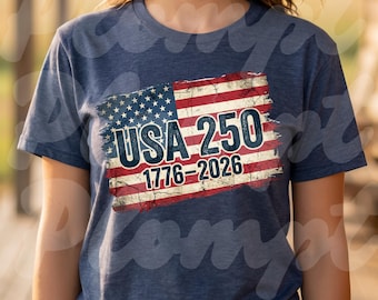 PNG Archivo digital PNG del 250 aniversario de Estados Unidos, diseño patriótico del 4 de julio para camiseta con la bandera de EE. UU., regalo retro del Día de la Independencia.