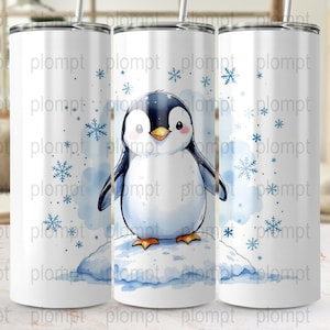 Cute Penguin Snowflakes Digital Tumbler Wrap, Winter Wonderland PNG, Adorable Penguin Illustration, Instant Download, Tumbler Wrap Art