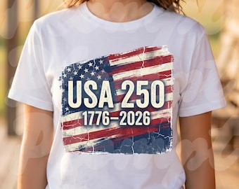 PNG Diseño digital del 250 aniversario de EE. UU. - Bandera estadounidense retro, archivo de sublimación para camiseta patriótica del 4 de julio / Día de la Independencia de Estados Unidos 250