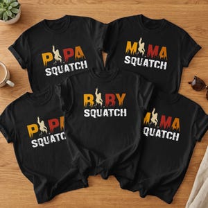 Koszulka z nadrukiem przedstawiającym rodzinę Papa, Mama, Baby Squatch, słodka i zabawna, w kolorach Comfort, oversize'owa bluza, modna, pasująca do niej koszulka rodzinna, prezent, unisex