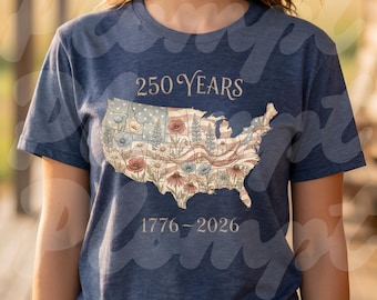 PNG patriótico EE. UU. 250 aniversario Descarga digital PNG / Cuatro de julio Bandera retro de Estados Unidos Diseño de camiseta Comfort Colors