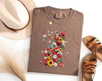 Camiseta con estampado floral de gatos, sudadera vibrante con flores para amantes de los gatos, taza de regalo original para mamás de gatos, bolso de mano con mariposas estéticas, regalo único para dueños de gatos