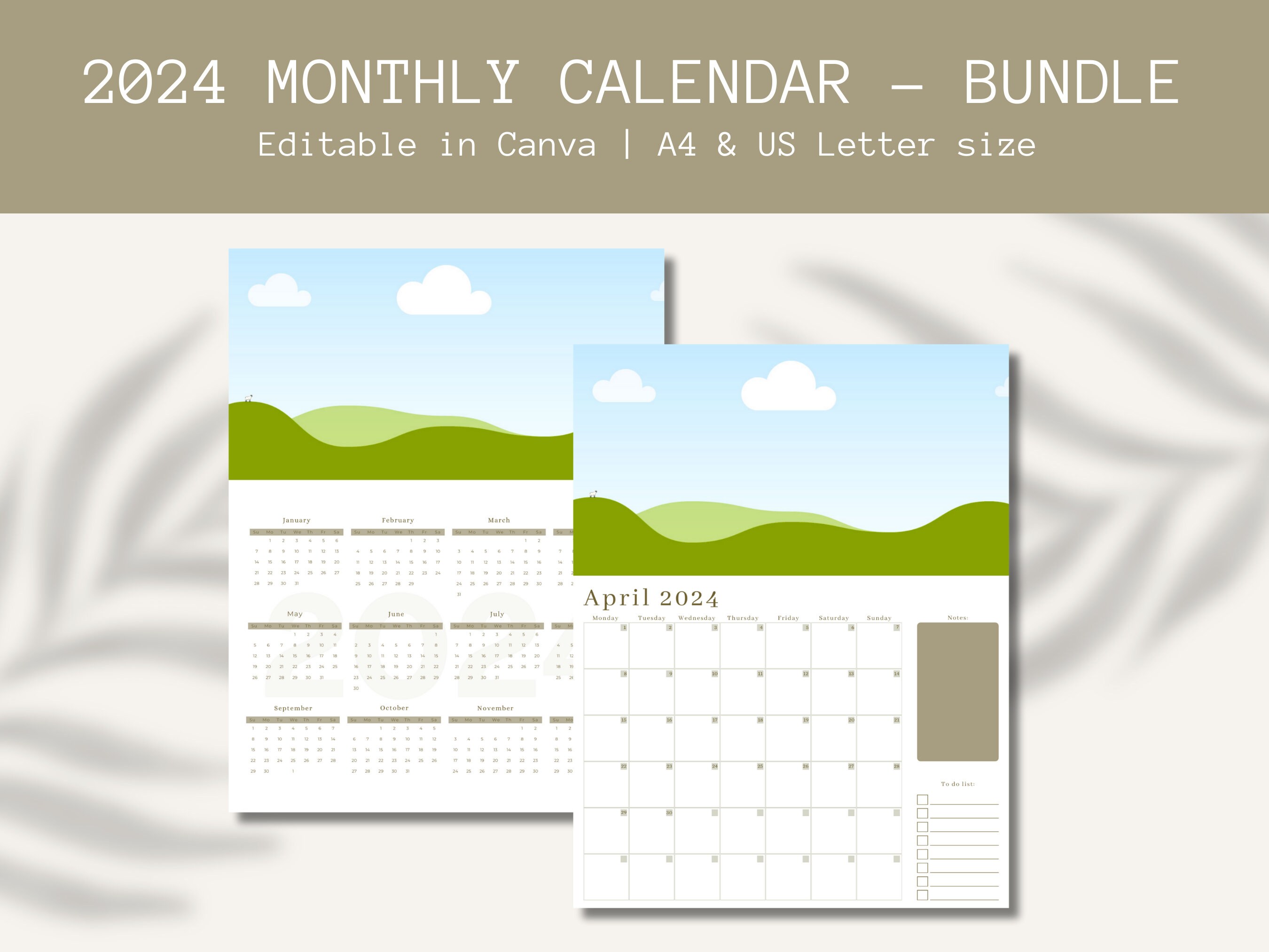 2024 Full Editable Calendar Canva Frame Template, 59 OFF