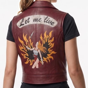 RE Claire Redfield Burgundy Vest Let Me Live Costume | Resident Evil CODE: Veronica Cosplay | Handmade Leather | Valkyrie Back Patch