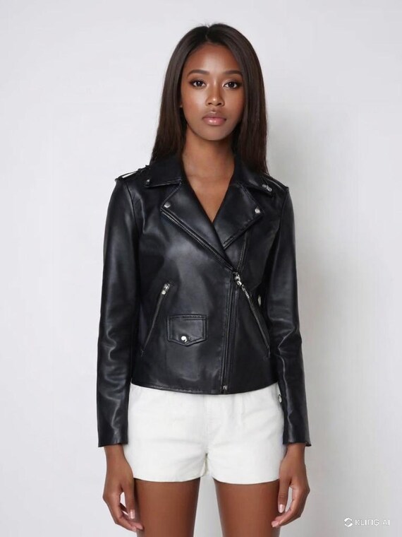 Blouson de moto en cuir coupe slim Style motard vintage des