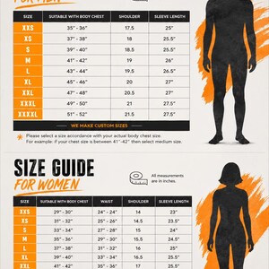 May include: Size guide for men and women with measurements in inches. Includes size charts for body chest, shoulder, and sleeve length. The image also features the Black Rivit Designs logo and silhouettes of a man and woman.