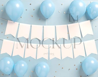 Birthday Banner Mockup, Blue Garland Banner Mockup, First Birthday Banner Mockup