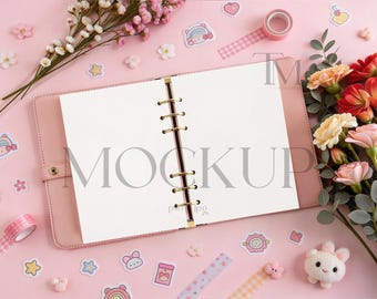 Pink A5 Planner Mockup – Vertical Ring Binder Stationery Page Display (PSD)