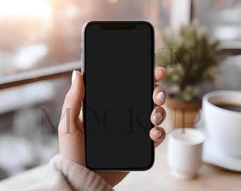 iPhone 画面モックアップ、携帯電話を持つ手、ソーシャルメディア モックアップ (PSD、JPG)