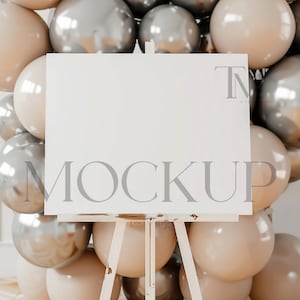 Maquette d'enseigne de chevalet d'anniversaire, maquette de plaque de bienvenue en ballon, proportion 4 x 3, maquette d'enseigne de mariage, maquette de plan de table, maquette d'affiche de douche