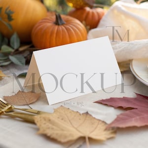 Autumn 5x3.5 Card Mockup, Wedding Table Card Mockup, Fall Pumpkin Details Card Mock, Tent Fold Card Mockup, Boho Halloween Name Card Mockup