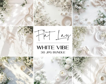 White Table Flat Lay Mockup Bundle, Styled Stock Photos (30 JPG)