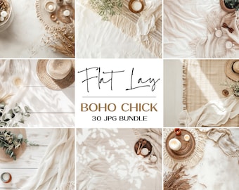Boho Table Flat Lay Mockup Bundle (30 JPG files)