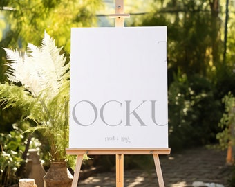 Easel Venue Sign Mockup, Garden Reception Poster Display (PSD)