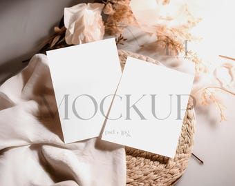 Boho 5x7 Invitation Mockup, Double Card (PSD, JPG)