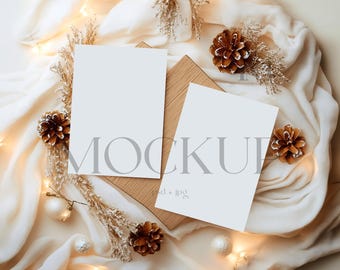 Double Christmas Card Mockup, Holiday Card Mock Up (PSD, JPG)