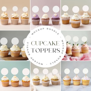 Cupcake Toppers Mockup Bundle, Cupcake Mockup Bundle, leerer Cupcake Topper, Kuchen Topper Mockup PSD Mockup Bundle, Kuchen Toppers Mock Bundle