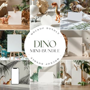 Pacote de maquetes com tema de dinossauro Convite Mockup 5x7 Cartão Mockup Placa de boas-vindas de aniversário Mockup Etiqueta de presente Mockup Placa de aniversário Mockup PSD D11